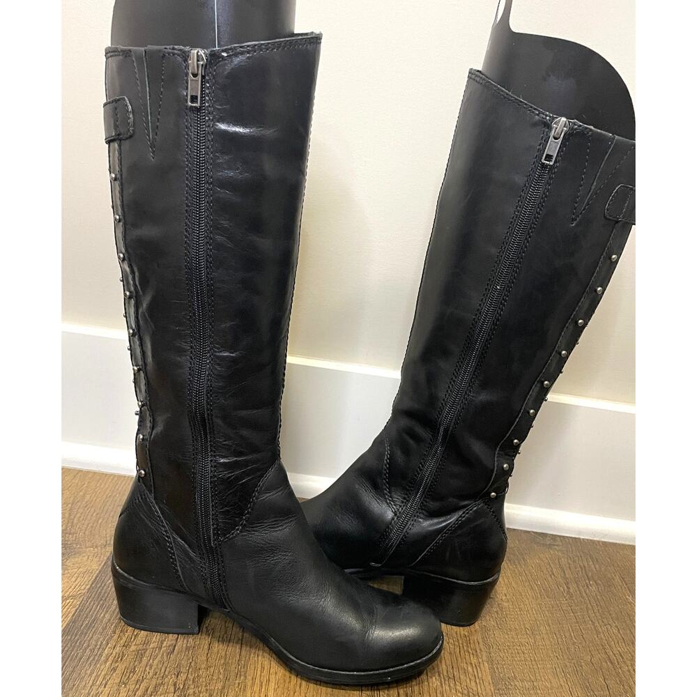 Arturo Chiang "Billie 2" Studded Riding Boots Black Leather Knee Boots Size 7.5 - Picture 3 of 13